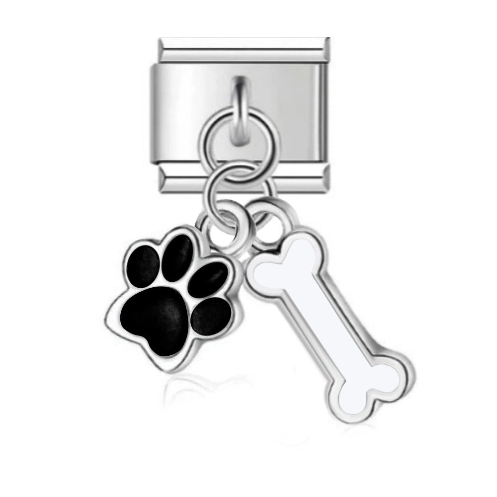 Dog Bone Italian Charm Link Stainless Steel Module for Women Bracelet
