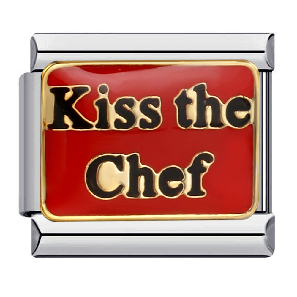Kiss The Chef Italian Charm 9mm Red Enamel Gold Frame Link