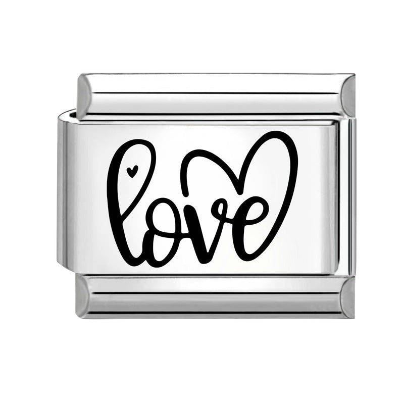 Love Script Heart Italian Charm Bracelet Stainless Steel Link for women gift