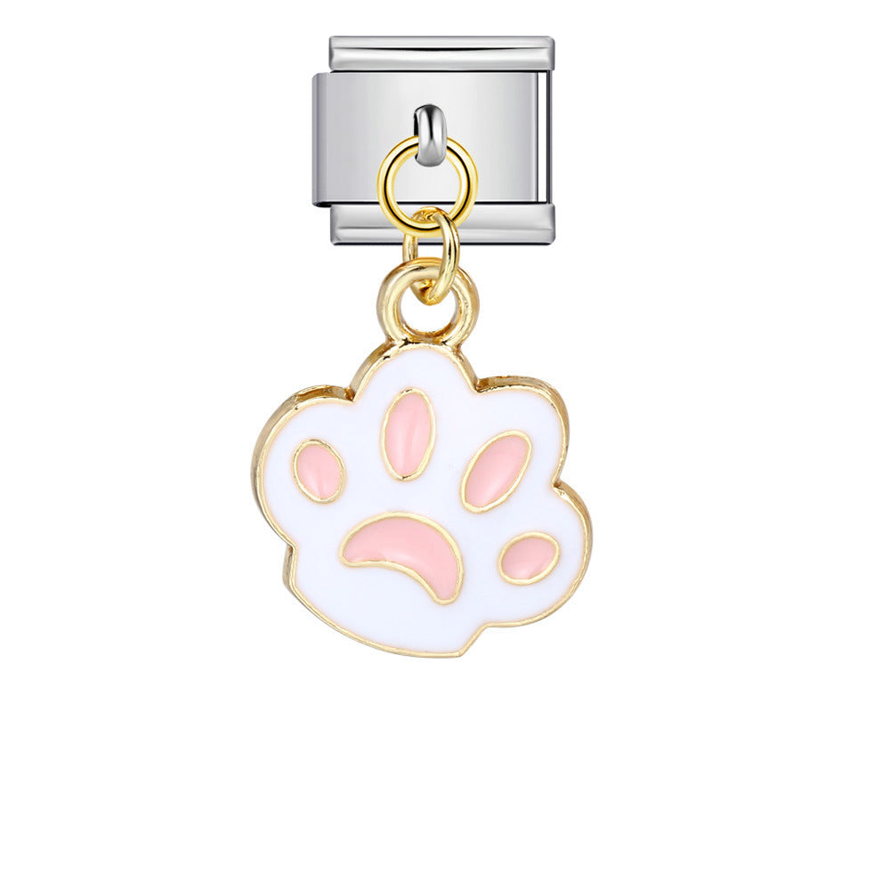 Paw Print Italian Charm Link Stainless Steel Module for Women Bracelet