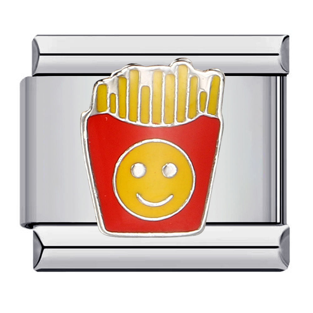 Smiley French Fries Italian Charm 9mm Stainless Steel Enamel Link