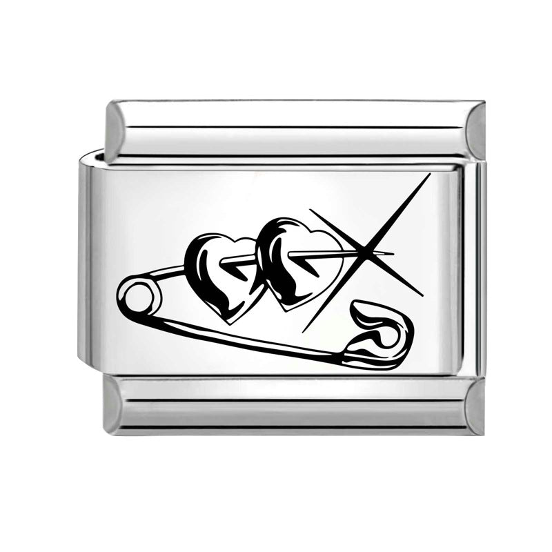 Safety Pin Design 9mm Italian Charm Bracelet Stainless Steel Link