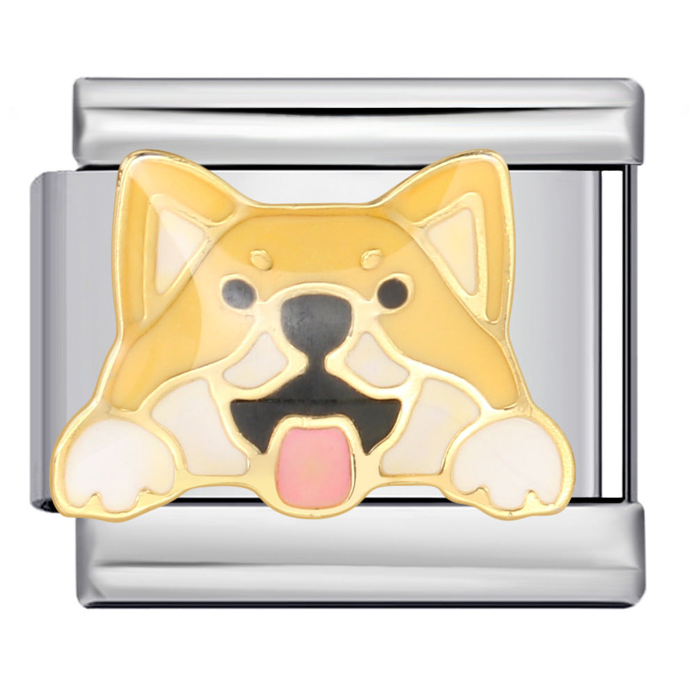 Shiba Inu Dog Italian Charm Bracelet Link, Stainless Steel Cute Japanese Pet Module