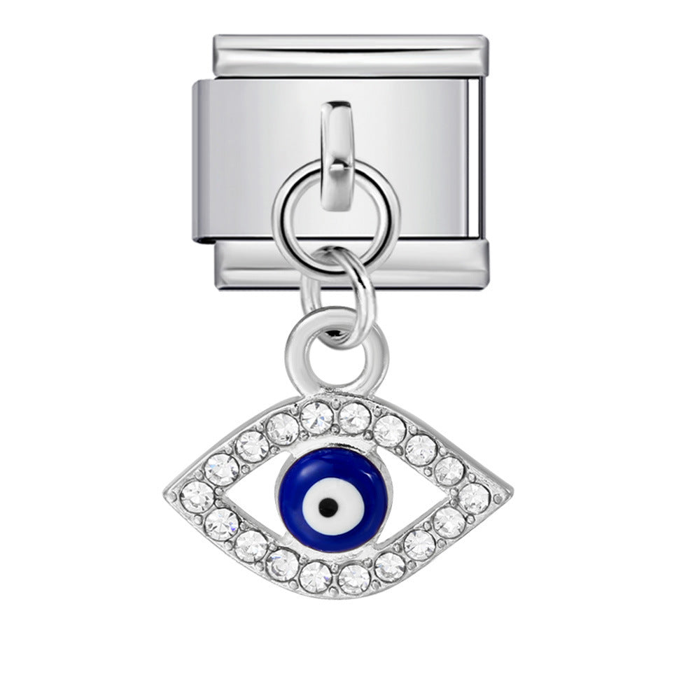 Silver Evil Eye Italian Charm Link 9mm Protection Bracelet Module