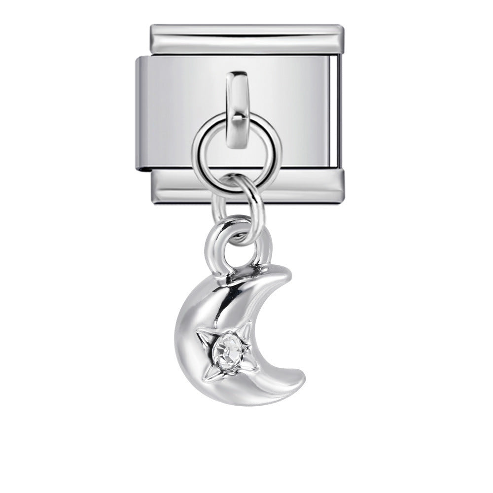 Silver Moon Italian Charm 9mm | Celestial Bracelet Link
