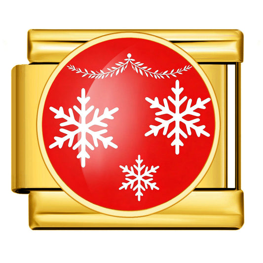 9mm Red Enamel Snowflake Stainless Steel Italian Charm Link