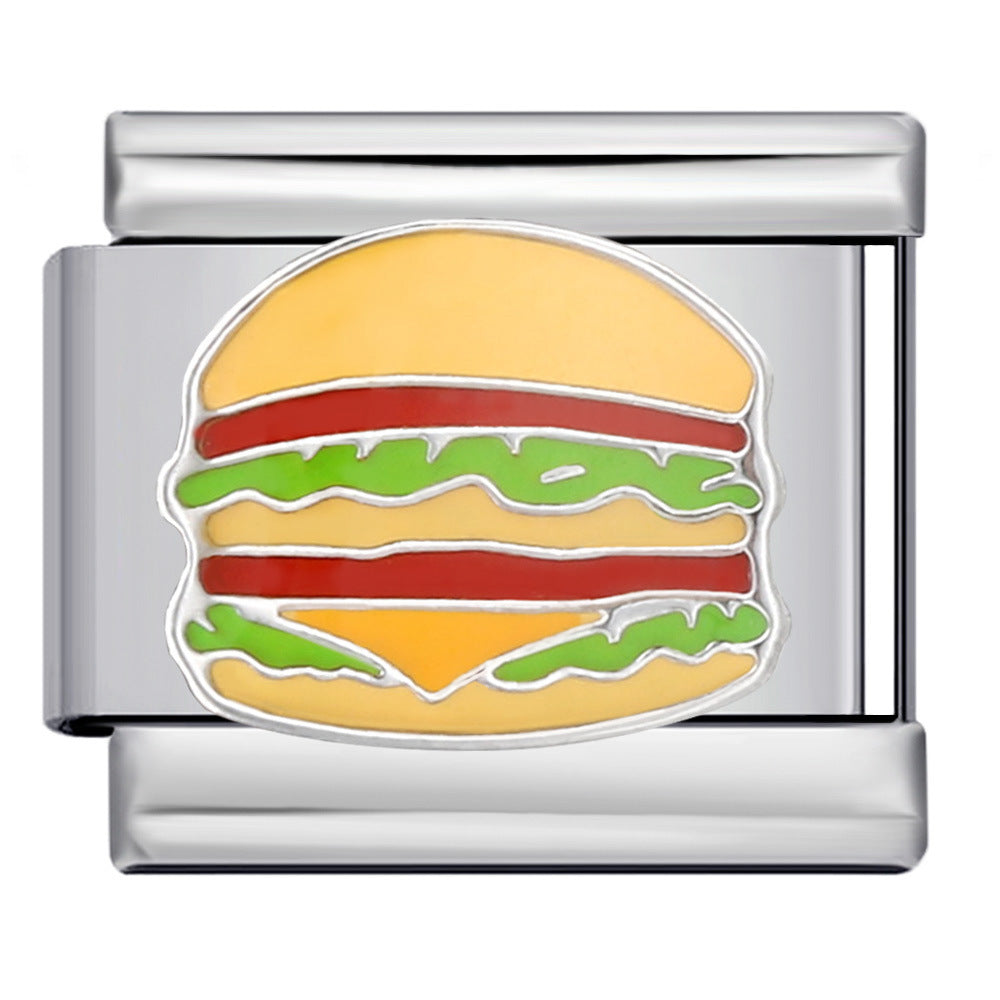 Double Stack Burger Italian Charm 9mm Double Patty Enamel Link