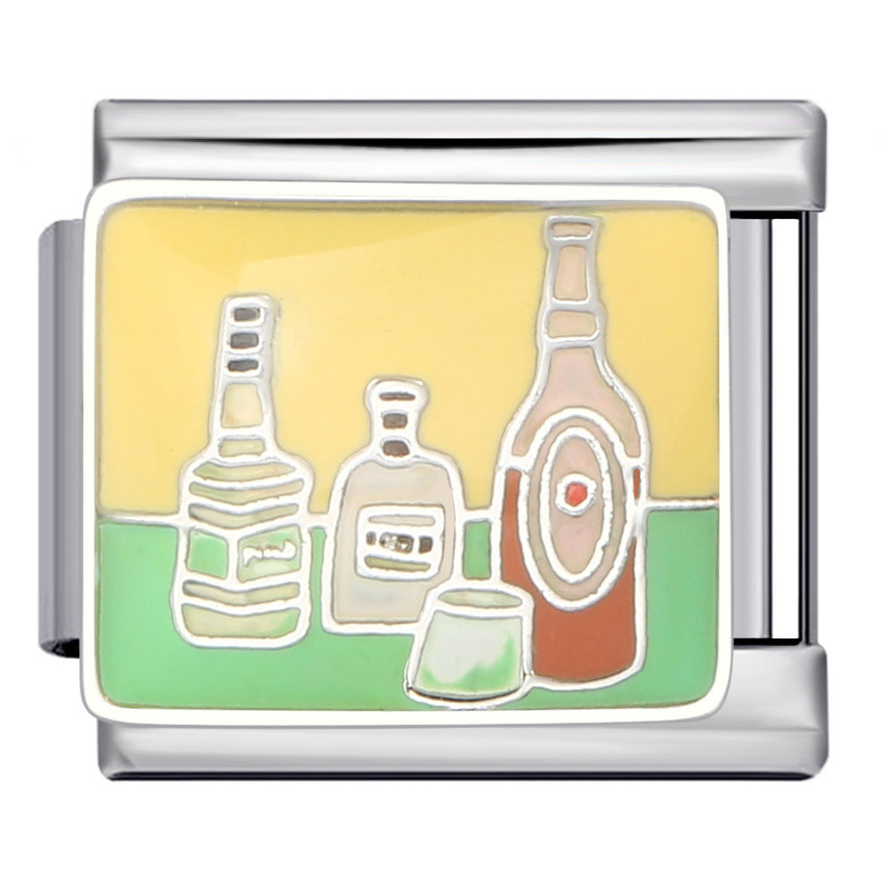 Bar Bottles Italian Charm 9mm Cocktail Bar Scene Enamel Link
