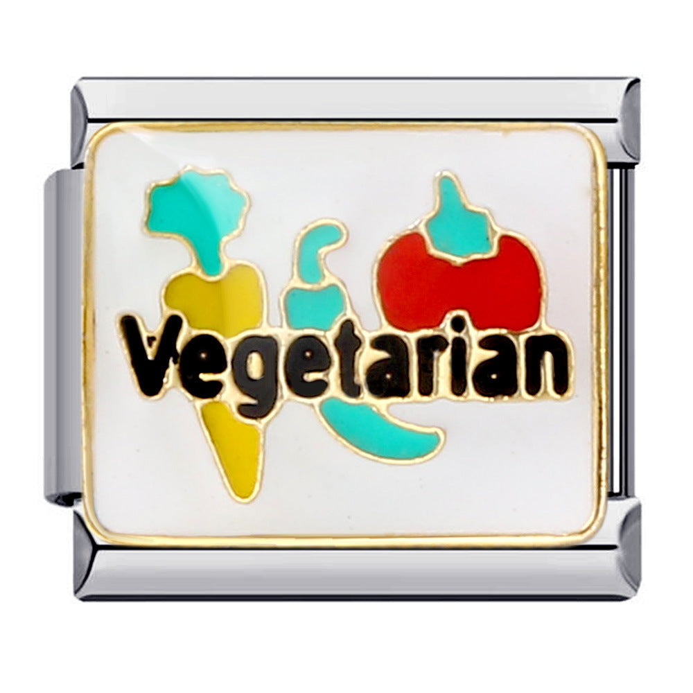 Vegetarian Italian Charm 9mm Carrot Chili Tomato Enamel Link