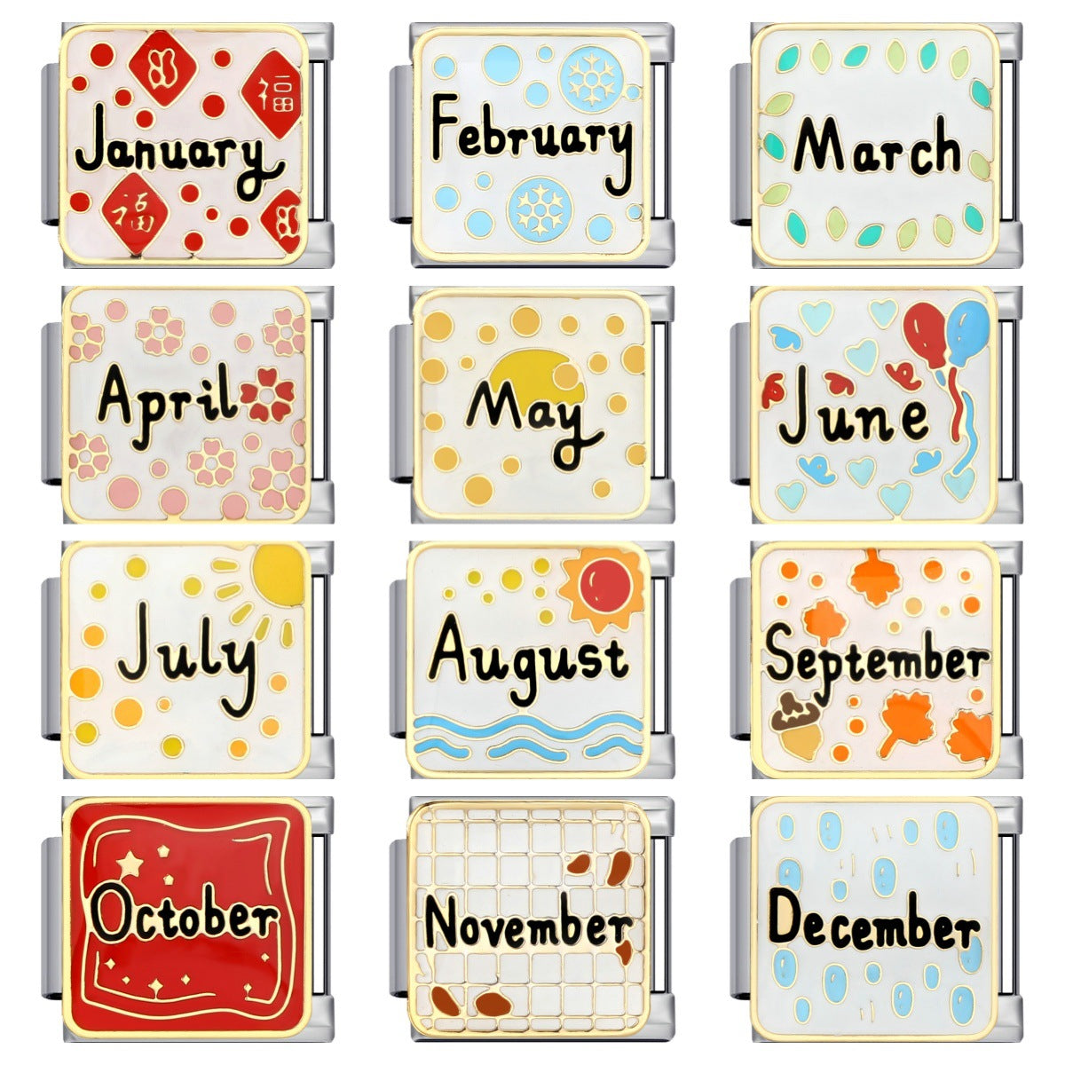 Birthday Italian Charm Module  Stainless Steel Enamel Composable Link for Italian Charm Bracelet