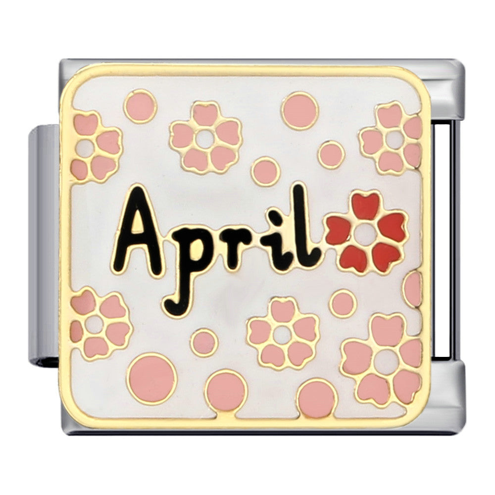 Birthday Italian Charm Module  Stainless Steel Enamel Composable Link for Italian Charm Bracelet