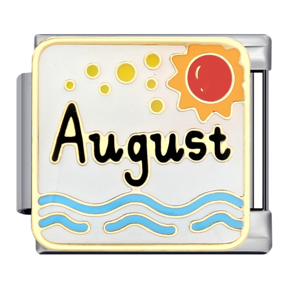 Birthday Italian Charm Module  Stainless Steel Enamel Composable Link for Italian Charm Bracelet
