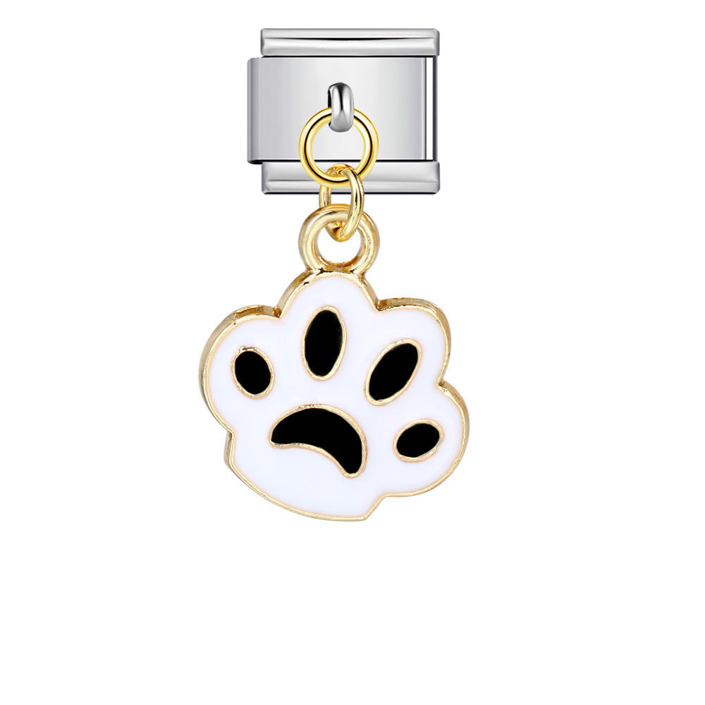 Paw Print Italian Charm Link Stainless Steel Module for Women Bracelet