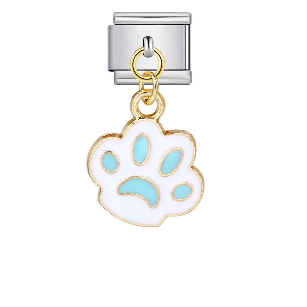 Paw Print Italian Charm Link Stainless Steel Module for Women Bracelet