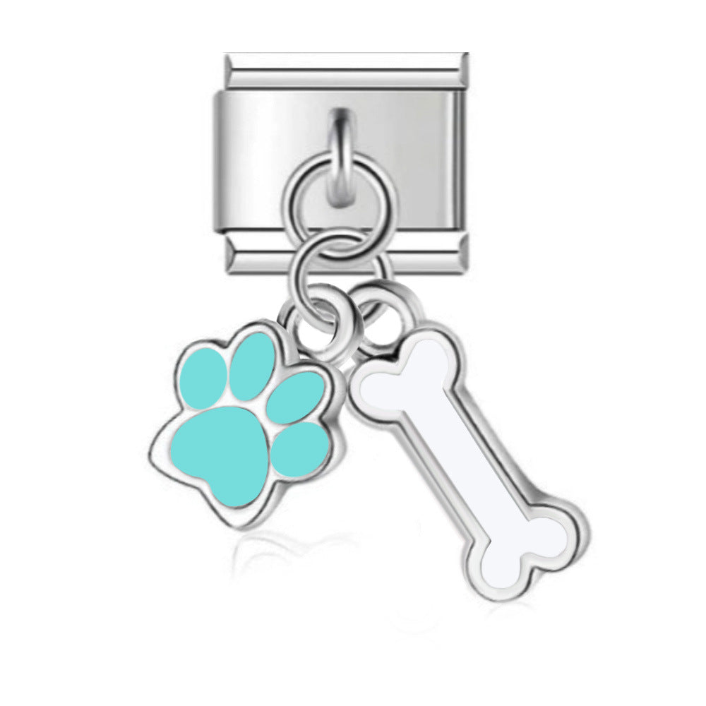 Dog Bone Italian Charm Link Stainless Steel Module for Women Bracelet