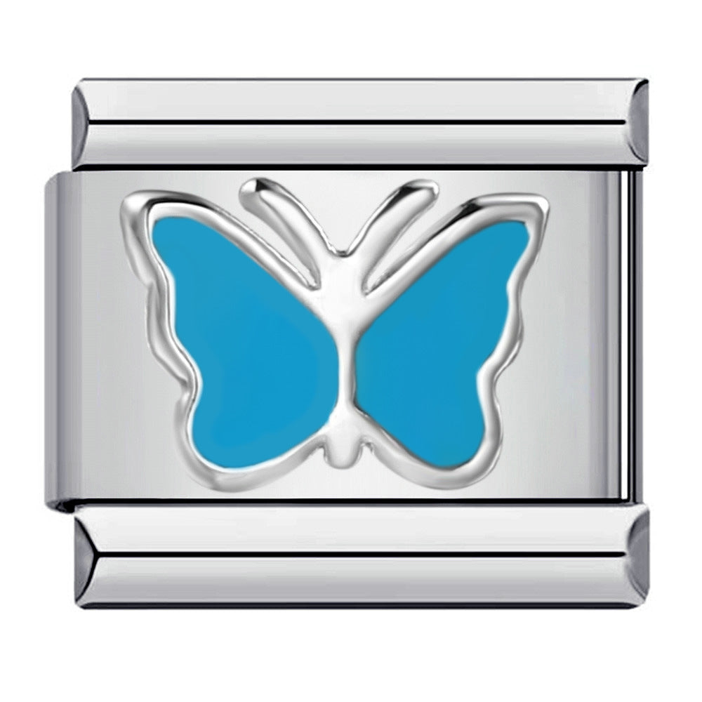 Enamel Colorful Butterfly Charm with Gold-Tone Border Italian Charm Links