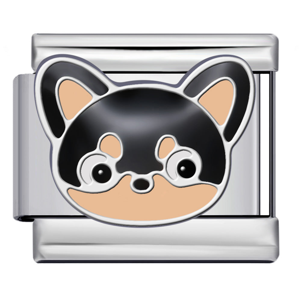 Chihuahua Dog Italian Charm Bracelet Module, Stainless Steel Tiny Pet Portrait Link