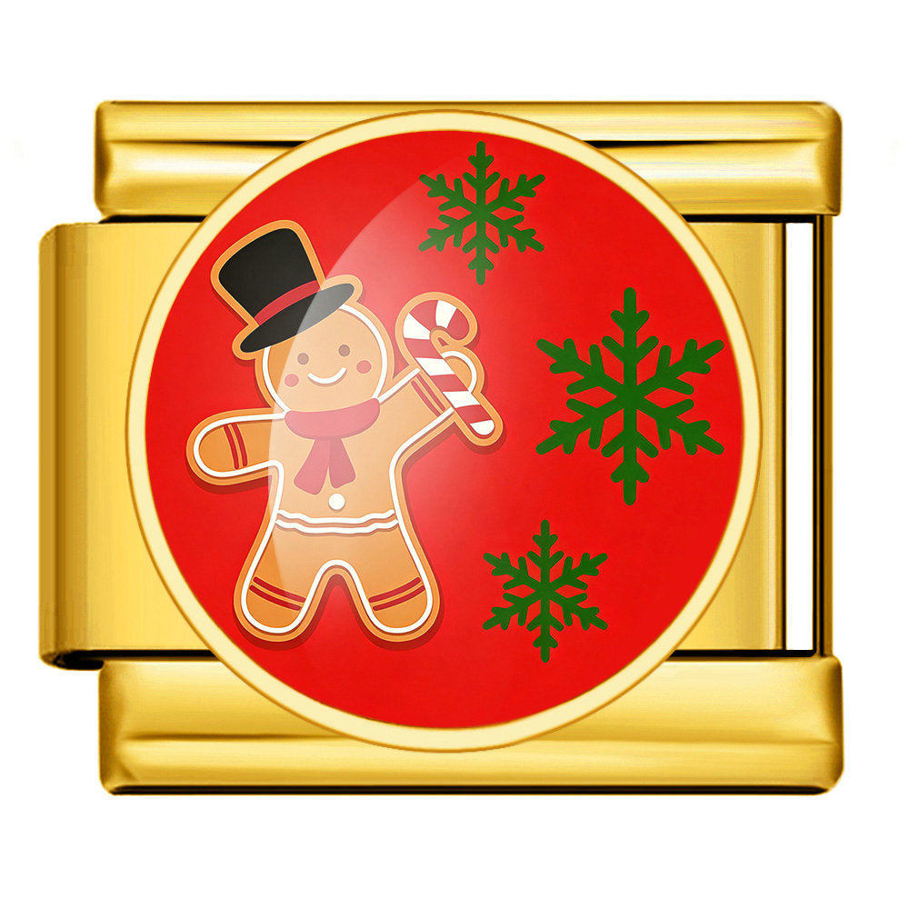 Christmas Gingerbread Man Gold Italian Charm Link