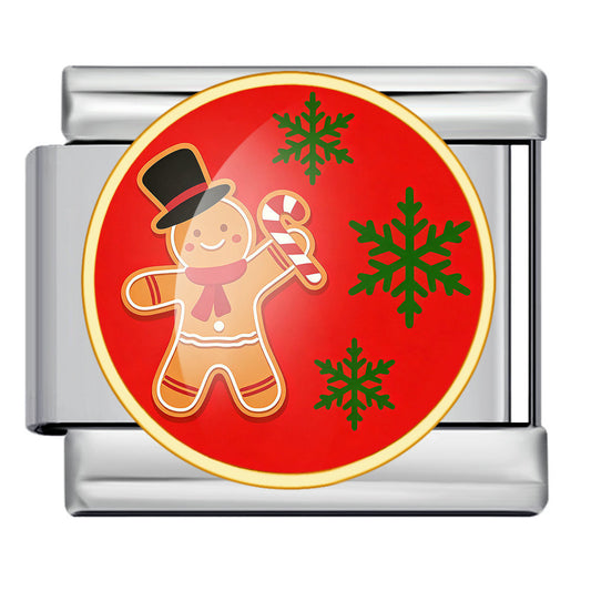 Christmas Gingerbread Man Gold Italian Charm Link