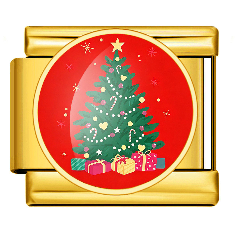 Christmas Tree Gold Italian Charm Link