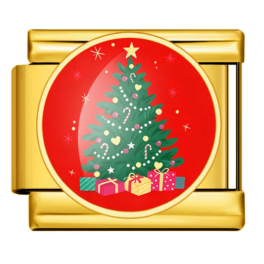 Christmas Tree Gold Italian Charm Link