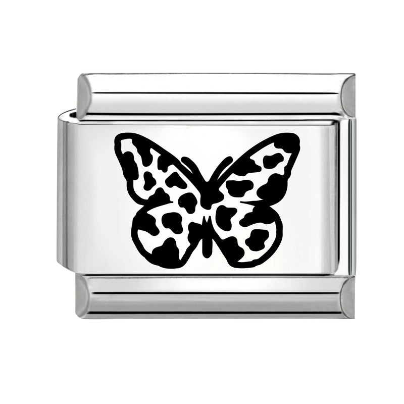 Cow Print Butterfly Fashion Italian Link Bracelet