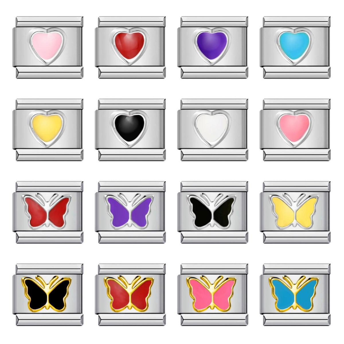 Enamel Colorful Butterfly Charm with Gold-Tone Border Italian Charm Links