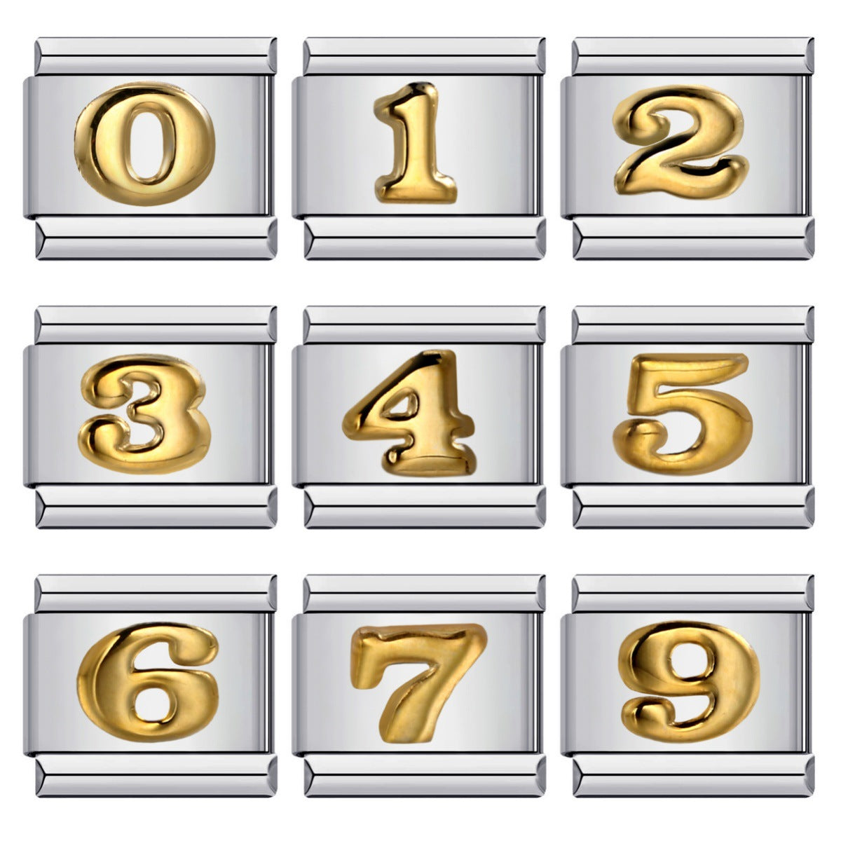 DIY Interchangeable Italian Charm Link, Gold Numeral on Silver Stainless‑Steel Module, Custom Number Bracelet Charm
