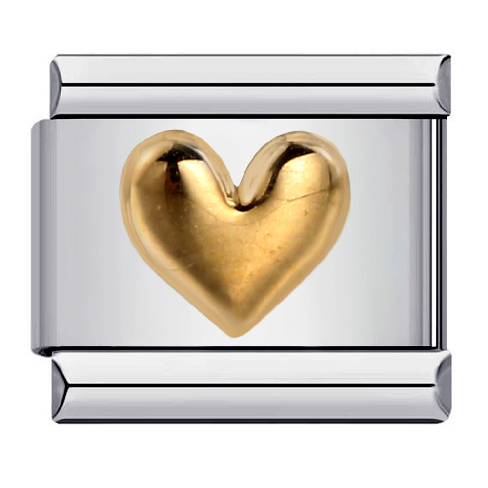 DIY Interchangeable Italian Charm Link, Gold Numeral on Silver Stainless‑Steel Module, Custom Number Bracelet Charm