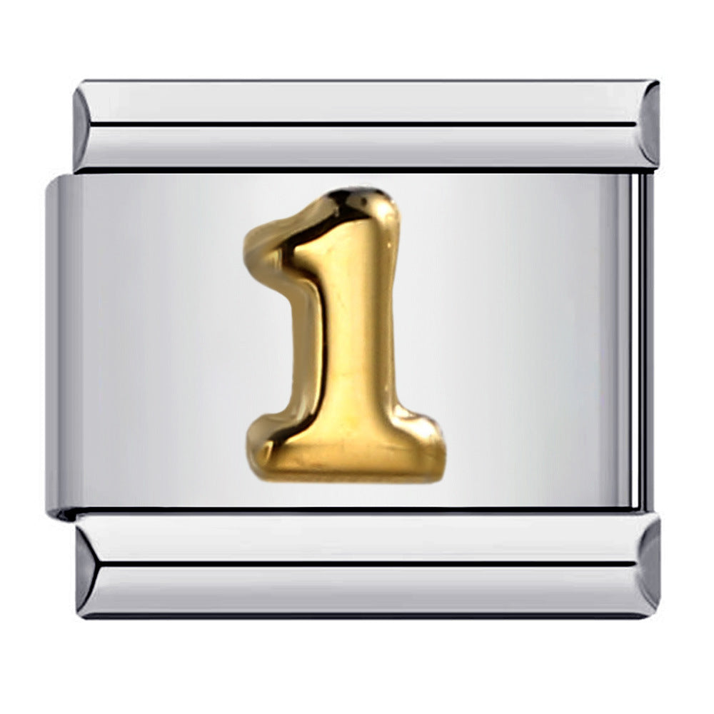 DIY Interchangeable Italian Charm Link, Gold Numeral on Silver Stainless‑Steel Module, Custom Number Bracelet Charm
