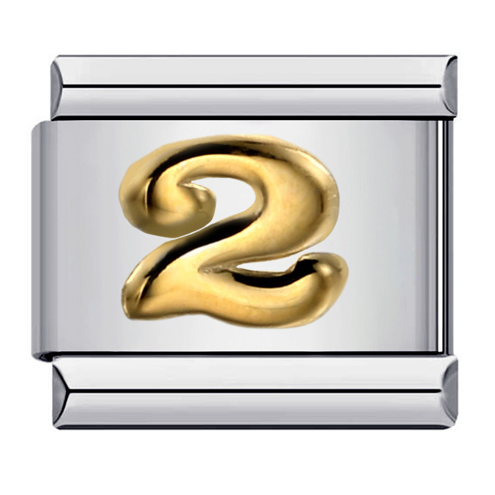 DIY Interchangeable Italian Charm Link, Gold Numeral on Silver Stainless‑Steel Module, Custom Number Bracelet Charm
