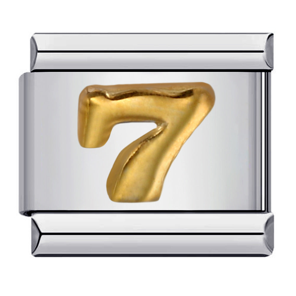 DIY Interchangeable Italian Charm Link, Gold Numeral on Silver Stainless‑Steel Module, Custom Number Bracelet Charm