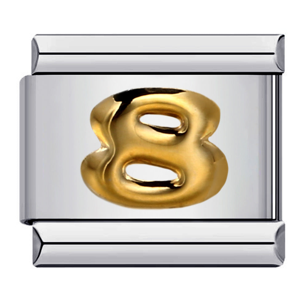 DIY Interchangeable Italian Charm Link, Gold Numeral on Silver Stainless‑Steel Module, Custom Number Bracelet Charm