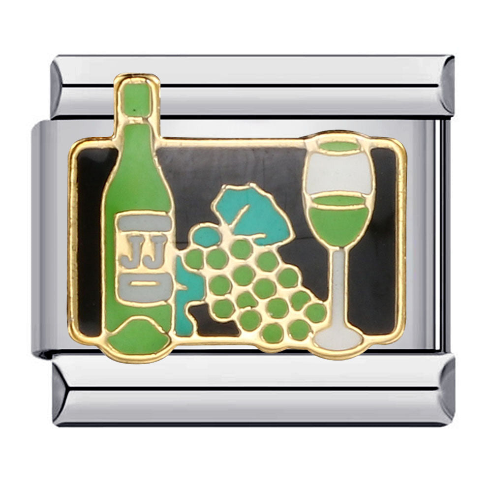 White Wine Grapes Italian Charm 9mm Green Bottle Enamel Link