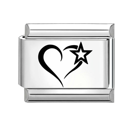 Heart Star Italian Charm Bracelet Stainless Steel Engraved Link