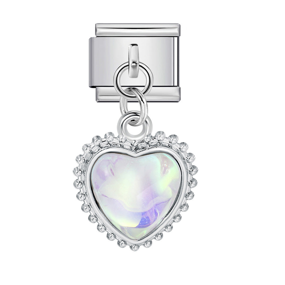 Heart rhinestone pendant Italian charm link