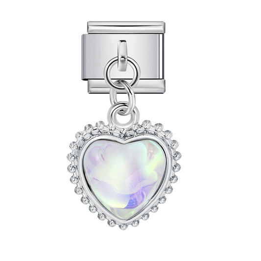 Heart rhinestone pendant Italian charm link