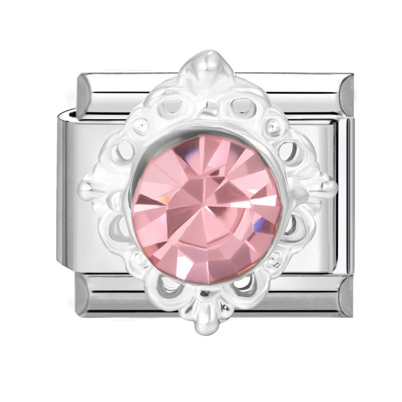 Pink Rhinestone Series Italian Charm Links, Interchangeable DIY Charm Links for Italian Bracelet