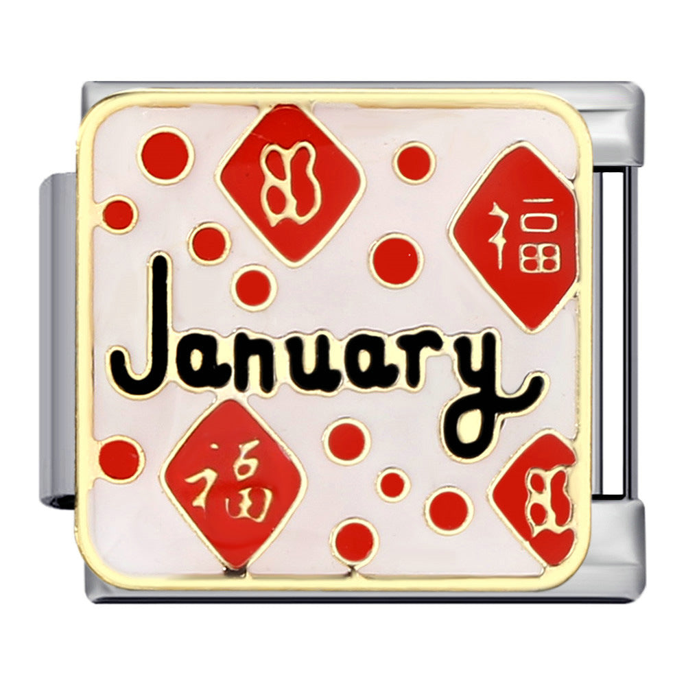 Birthday Italian Charm Module  Stainless Steel Enamel Composable Link for Italian Charm Bracelet