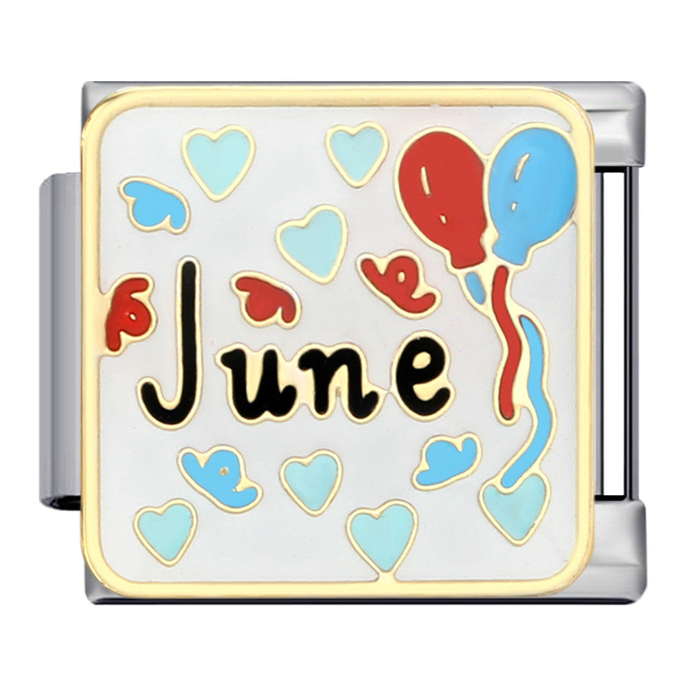 Birthday Italian Charm Module  Stainless Steel Enamel Composable Link for Italian Charm Bracelet