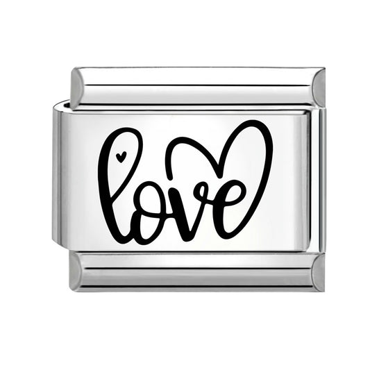 Love Script Heart Italian Charm Bracelet Stainless Steel Link for women gift