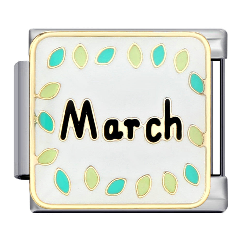 Birthday Italian Charm Module  Stainless Steel Enamel Composable Link for Italian Charm Bracelet