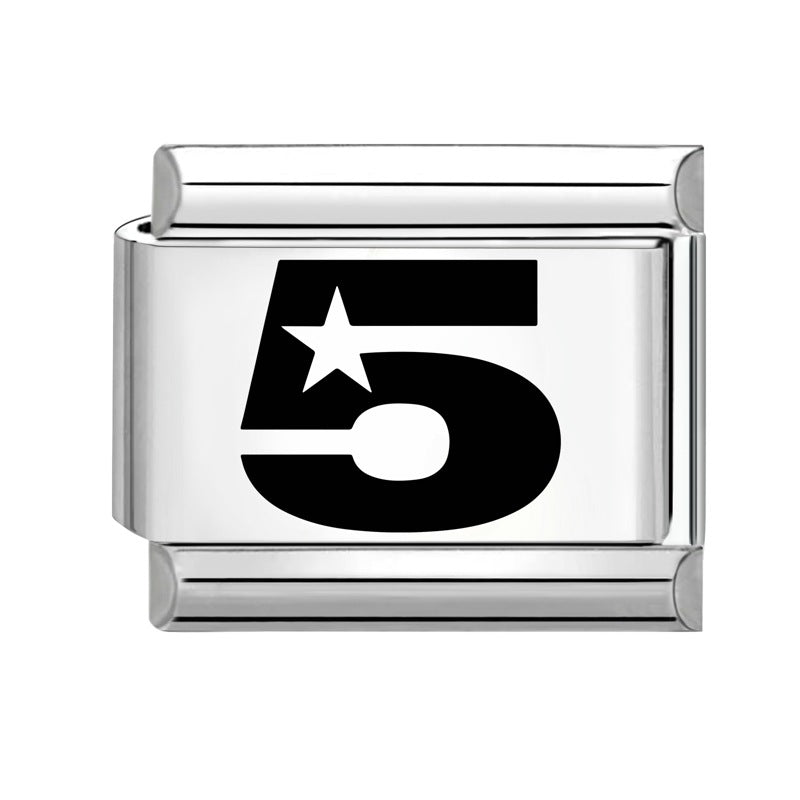 Star Number 5 Combo 9mm Italian Charm Bracelet Stainless Steel Link