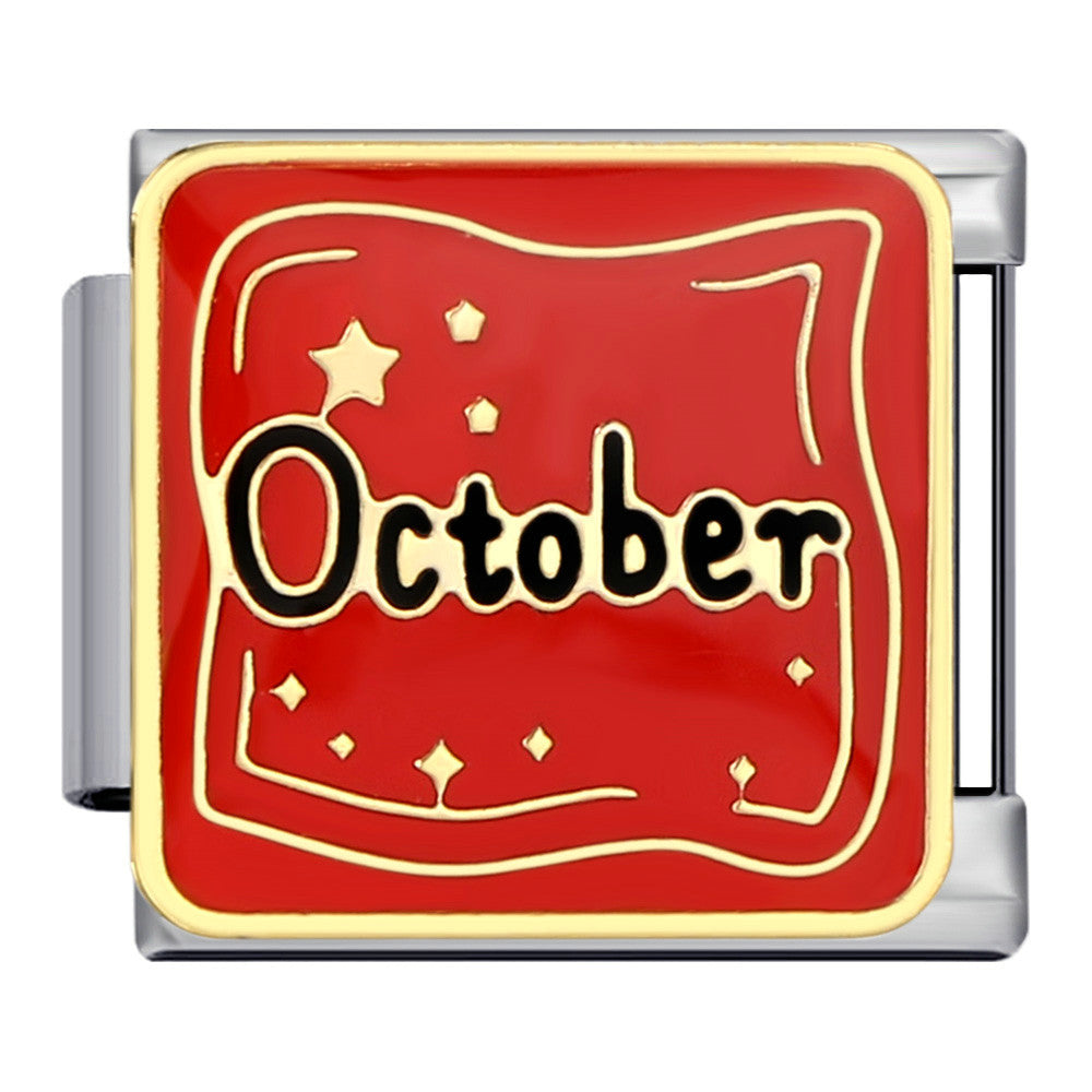Birthday Italian Charm Module  Stainless Steel Enamel Composable Link for Italian Charm Bracelet
