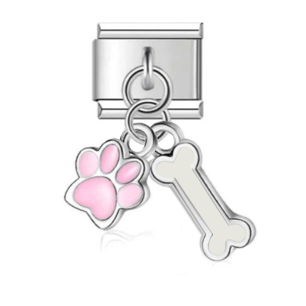 Dog Bone Italian Charm Link Stainless Steel Module for Women Bracelet