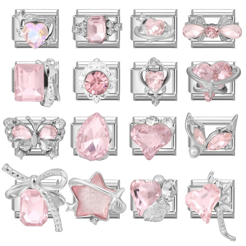 Pink Rhinestone Series Italian Charm Links, Interchangeable DIY Charm Links for Italian Bracelet