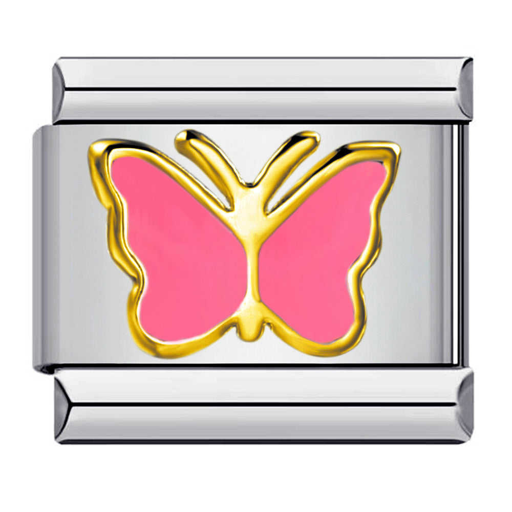 Enamel Colorful Butterfly Charm with Gold-Tone Border Italian Charm Links