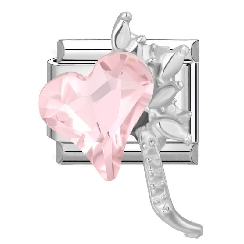 Pink Rhinestone Series Italian Charm Links, Interchangeable DIY Charm Links for Italian Bracelet