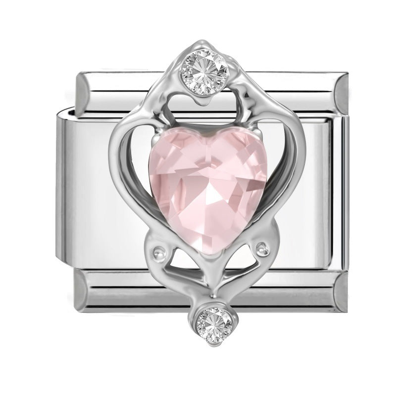 Pink Rhinestone Series Italian Charm Links, Interchangeable DIY Charm Links for Italian Bracelet