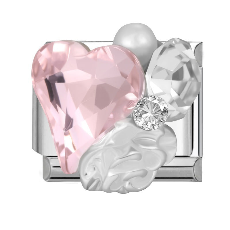 Pink Rhinestone Series Italian Charm Links, Interchangeable DIY Charm Links for Italian Bracelet